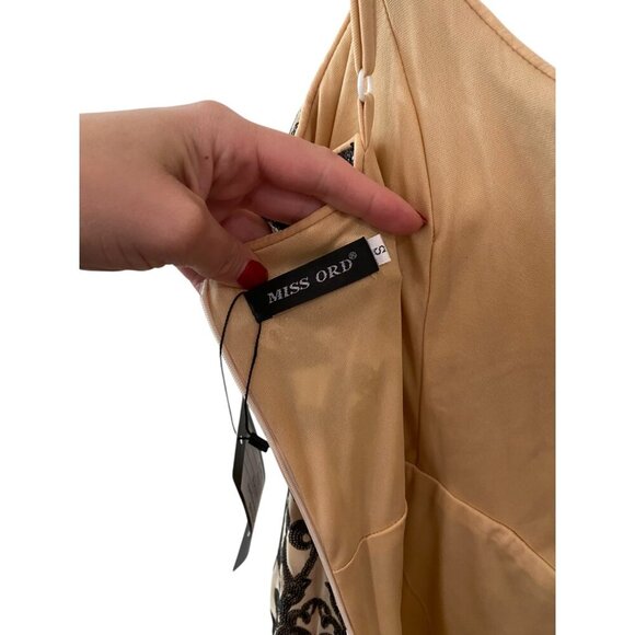 NWT Nude Dress with black sequin lace details Spaghetti Straps backless size S - Picture 9 of 13